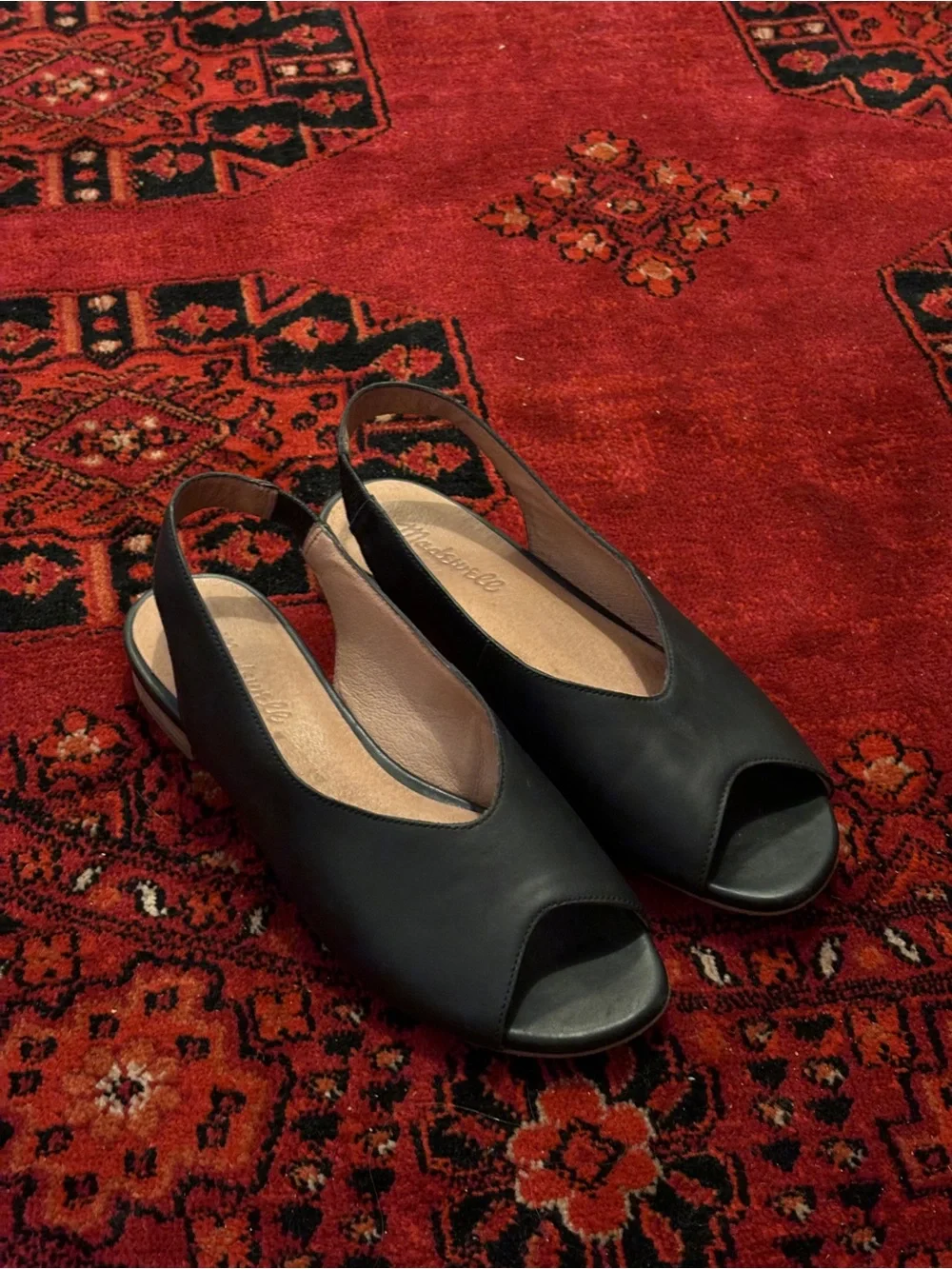 Madewell | Black Peep-Toe Slingback Flats | 7.5